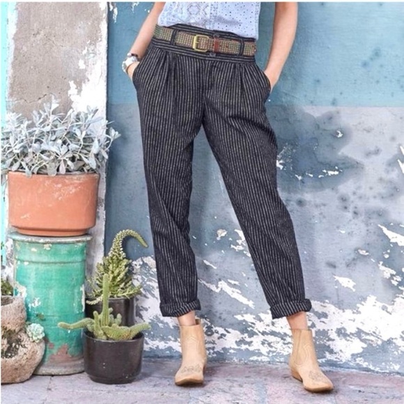 Sundance Pants - Sundance Amelia Black Striped Linen‎ Pants Size 12